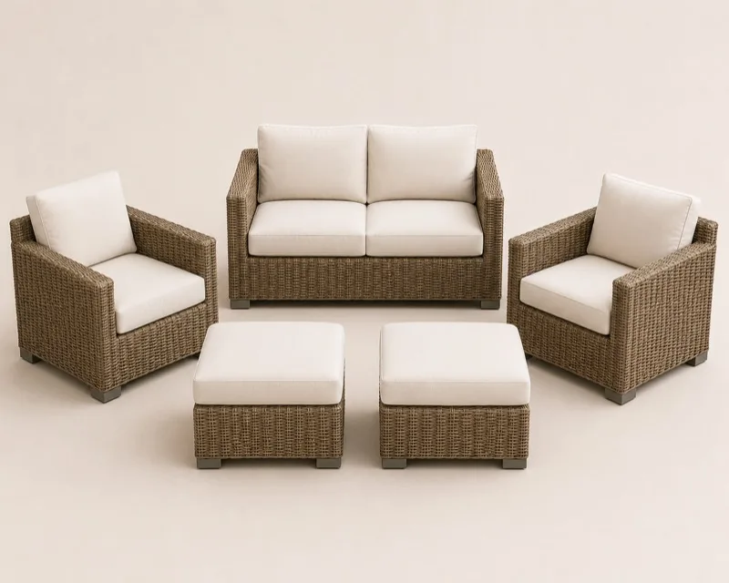 Outdoor Loveseat + 2 Lounge Chairs + 2 Ottomans