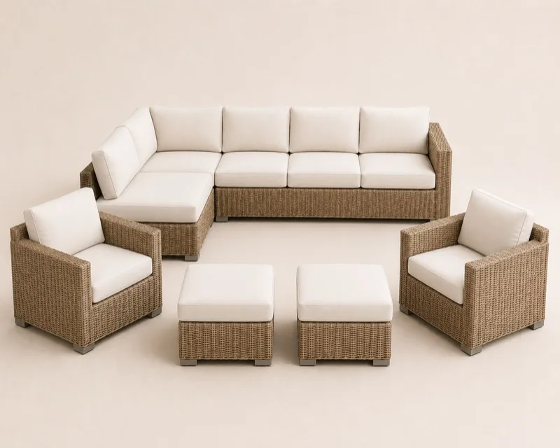 Outdoor Sectional Sofa + 2 Lounge Chairs + 2 Ottomans