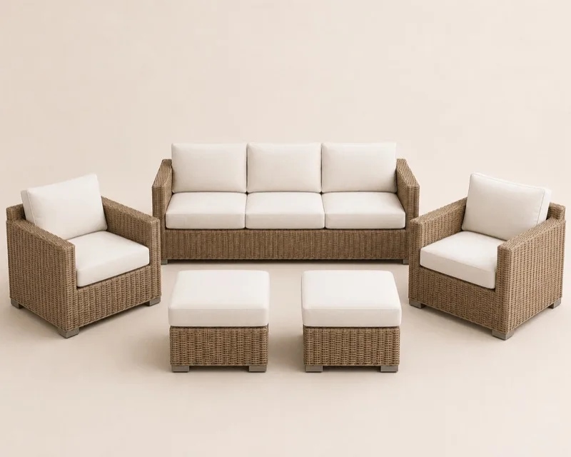 Outdoor Sofa + 2 Lounge Chairs + 2 Ottomans
