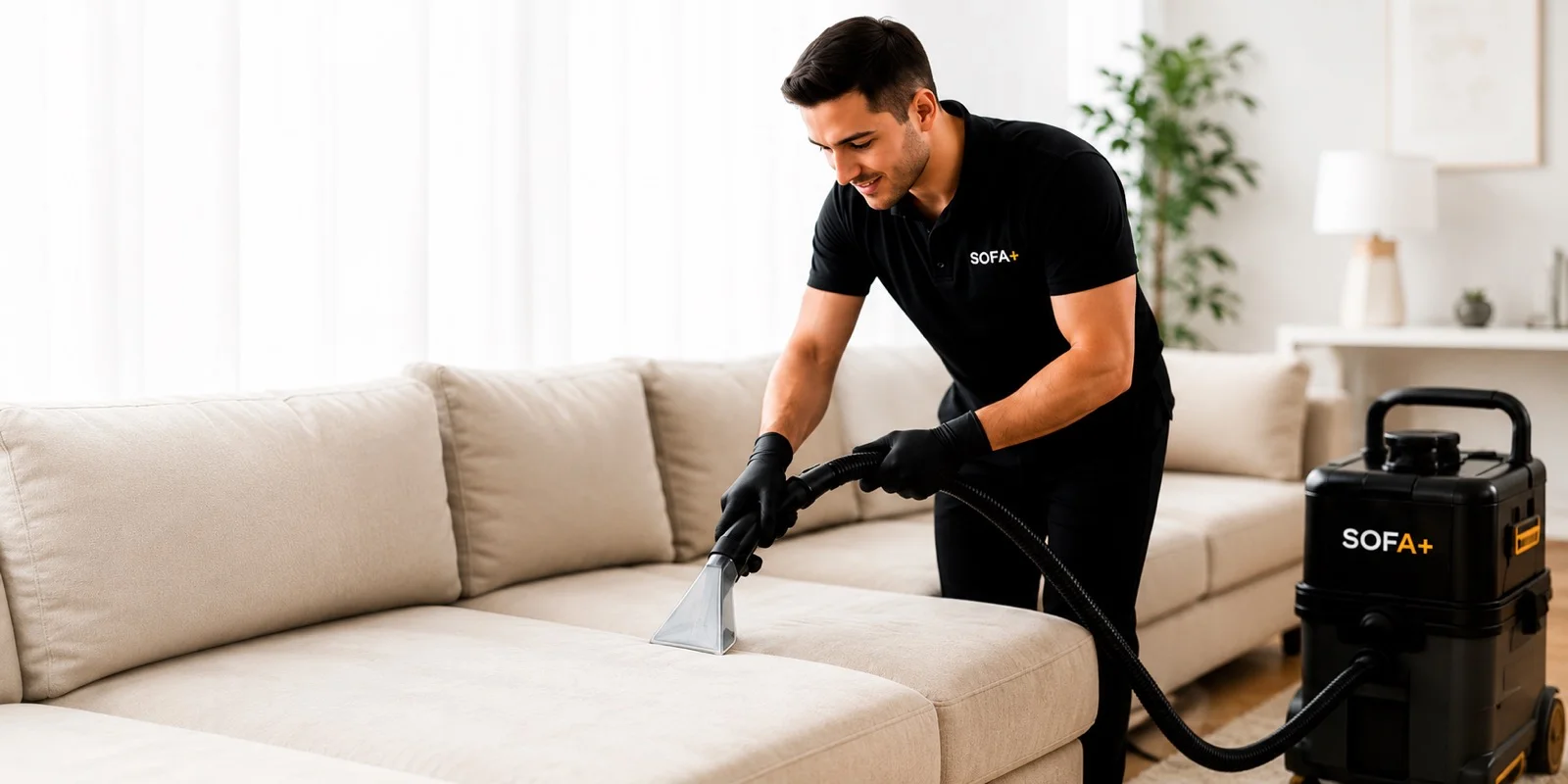 SOFA+ technician deep cleaning a sofa